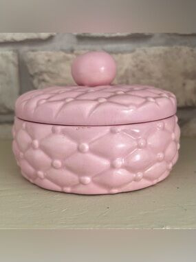 Arnels Mold Pink Quilted Ceramic Trinket Box with Lid Hand Painted Collectable